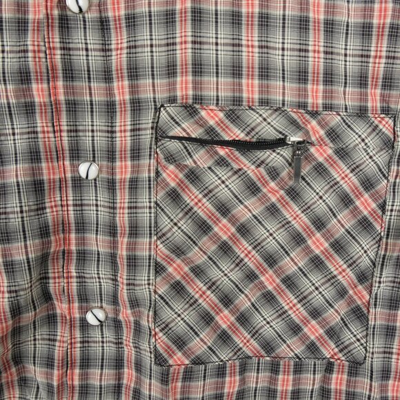 Club Cr Ride Cycling Jesey Mens Small Gray Red Plaid Pearl Snap Short Sleeve - Picture 3 of 13